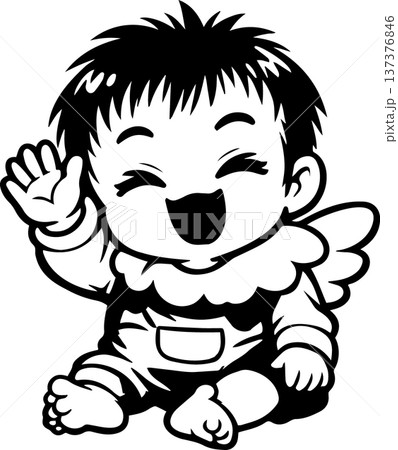 手を振って挨拶するかわいい子どもキャラクター 天使のイラスト 137376846