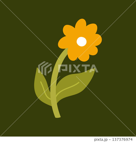 Cute yellow flower with green leaves Cute yellow flower with green leaves 137376974