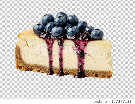 Rich and creamy slice of new york-style blueberry cheesecake with a buttery graham cracker crust and swirls of blueberry throughout Rich and creamy slice of new york-style blueberry cheesecake with a buttery graham cracker crust and swirls of blueberry throughout 137377131