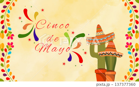 Cinco de Mayo celebration festive background with sombreros and cactus 137377360