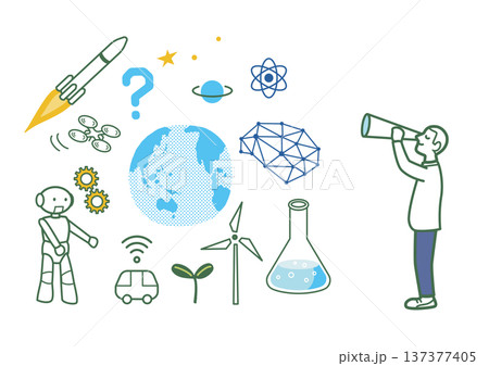 理系のイメージアイコンと若者 137377405
