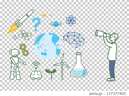 理系のイメージアイコンと若者 137377405