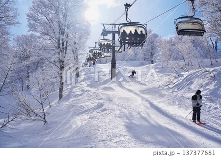 冬の野沢温泉スキー場 毛無山の樹氷林に囲まれたやまびこフォー 冬の野沢温泉スキー場 毛無山の樹氷林に囲まれたやまびこフォー 137377681