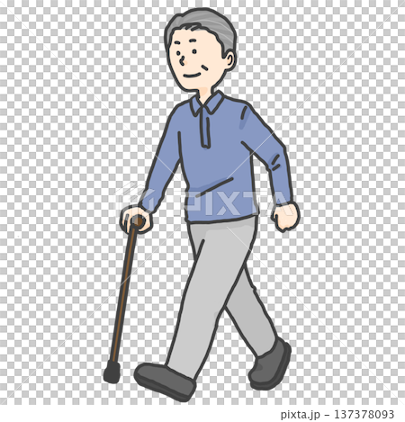 高齢者　男性　女性　杖　歩行　リハビリ　散歩　予防介護　要支援　全身　 137378093