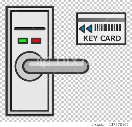 飯店和住宅中使用的卡片鑰匙門把手，用於安全防護。 137378102