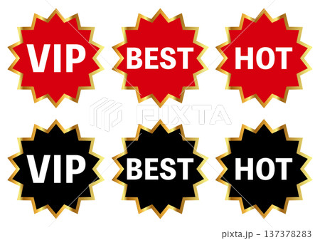 VIP BEST HOTの販促用バッジアイコンセット 赤と黒の星型ラベル 137378283