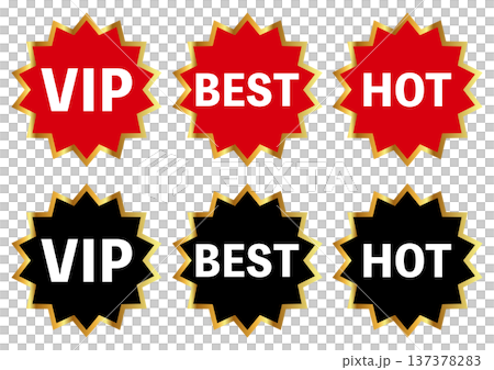 VIP BEST HOTの販促用バッジアイコンセット 赤と黒の星型ラベル 137378283