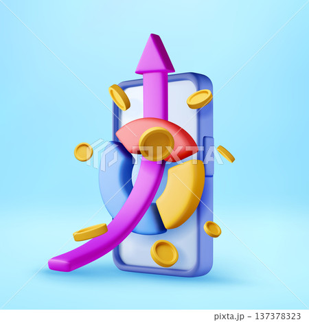 3D Mobile phone with growing arrow and golden coin 137378323