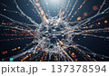 Neural network connections with glowing synapses and electrical signals in transparent glass-like brain structure with bokeh light effects 137378594