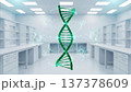 DNA double helix hologram floating in modern laboratory with genetic research molecular structure visualization and scientific data analysis 137378609