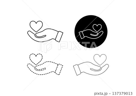 Hand Holding Heart Icon Set Love, Care and Charity Line Symbols in Multiple Styles Hand Holding Heart Icon Set Love, Care and Charity Line Symbols in Multiple Styles 137379013