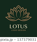Vector Simple Lotus Logo Design. Minimal Luxury Flower Symbol for Spa, Wellness, Yoga, Beauty Brand, Natural Cosmetics, Health, Meditation Studios. Gold Lotus Symbol 137379031