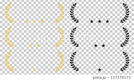Set of gold and black laurel frames with three, two and one stars Set of gold and black laurel frames with three, two and one stars 137379173