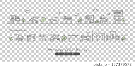Cityscape icon set (line art/vector) Residential streetscapes including detached houses, apartment buildings, convenience stores, and stores. Cityscape icon set (line art/vector) Residential streetscapes including detached houses, apartment buildings, convenience stores, and stores. 137379578