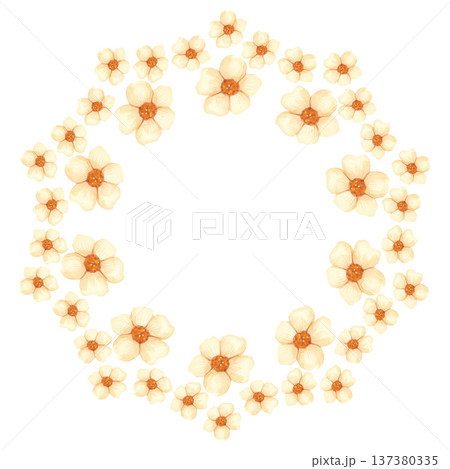 Round frame with fresh flowers. Hand painted watercolor spring wreath. Round frame with fresh flowers. Hand painted watercolor spring wreath. 137380335