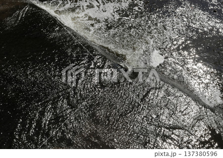 Water ripples on a stormy river. 137380596