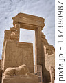 Ancient Egyptian Temple Entrance with Carved Stone Reliefs 137380987