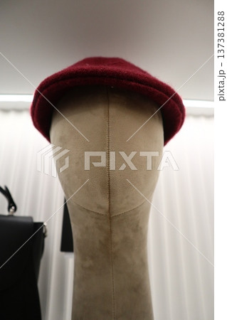 Close-up of a sleek mannequin head in a retail store. Close-up of a sleek mannequin head in a retail store. 137381288