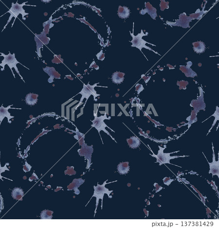 Seamless pattern with paint spots, round prints and splashes on a dark background. An illustration with blue-gray streaks of watercolor paint. Watercolor template for projects in the field of art Seamless pattern with paint spots, round prints and splashes on a dark background. An illustration with blue-gray streaks of watercolor paint. Watercolor template for projects in the field of art 137381429