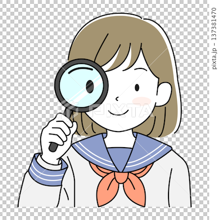 High school girl looking through a magnifying glass High school girl looking through a magnifying glass 137381470