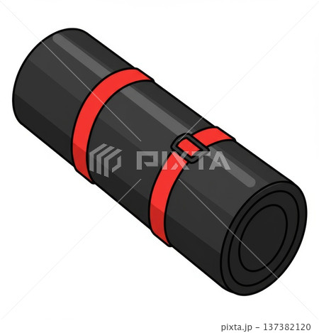 Black Rolled Mat with Red Straps 137382120