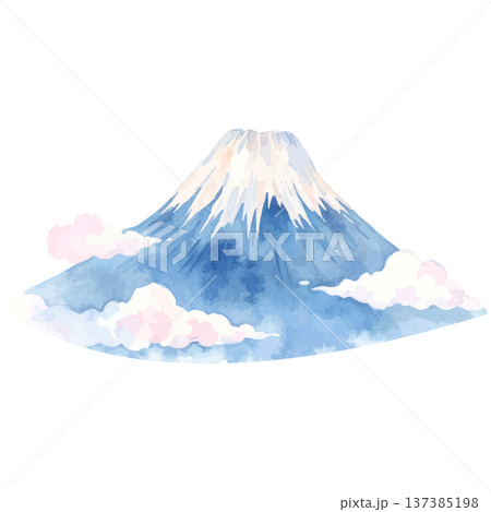 水彩の富士山イラスト 日本の象徴的な山 Mount Fuji Watercolor Illust 137385198