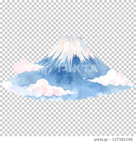 富士山水彩插畫，日本標誌性山峰富士山水彩插圖 137385198