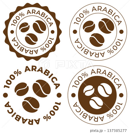 Exploring six variations of Arabica coffee bean circle logos in a simple layout Exploring six variations of Arabica coffee bean circle logos in a simple layout 137385277