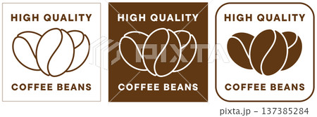 Set of brown coffee bean labels showing simple text and a coffee bean graphic 137385284