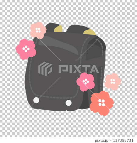 Illustration of cherry blossoms and a black school bag 137385731