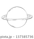 A vector planet with a ring. The outline of a space object, drawn in black and white. Coloring pages of Jupiter, Saturn, Uranus and Neptune. Hand drawn illustration for childrens items. 137385736