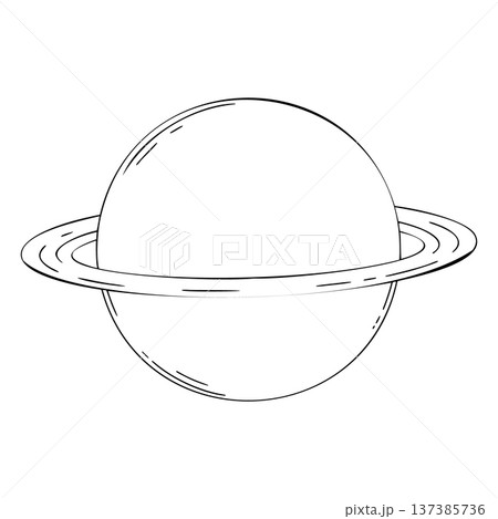 A vector planet with a ring. The outline of a space object, drawn in black and white. Coloring pages of Jupiter, Saturn, Uranus and Neptune. Hand drawn illustration for childrens items. 137385736