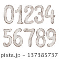 Watercolor illustration collection of beige numbers From one to nine and zero. Hand painted illustration isolated on background. Elements for creative children design, sticker, invitation, save the 137385737