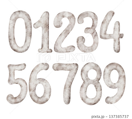 Watercolor illustration collection of beige numbers From one to nine and zero. Hand painted illustration isolated on background. Elements for creative children design, sticker, invitation, save the 137385737