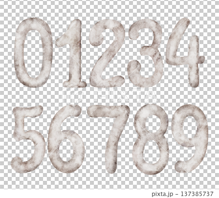 Watercolor illustration collection of beige numbers From one to nine and zero. Hand painted illustration isolated on background. Elements for creative children design, sticker, invitation, save the Watercolor illustration collection of beige numbers From one to nine and zero. Hand painted illustration isolated on background. Elements for creative children design, sticker, invitation, save the 137385737