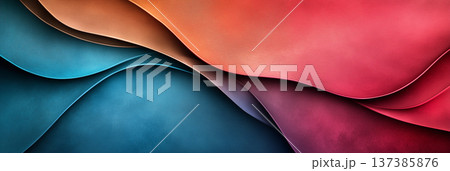 Colorful orange, lilac, and blue leather texture with layered waves 137385876