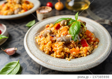 Bulgur with chicken hearts 137385930
