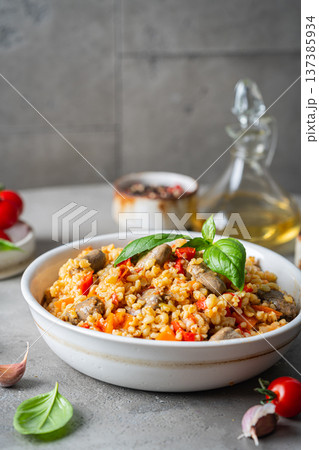 Bulgur with chicken hearts 137385934
