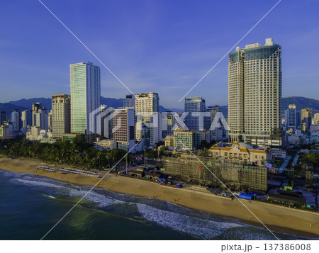 A coastal town at dawn. A coastal town at dawn. 137386008