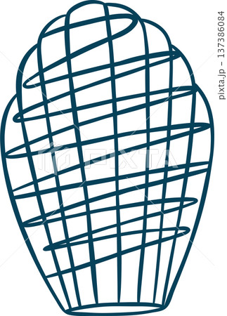 Mediterranean blue sketch of an iced madeleine cake. Minimalist pastry icon with clean lines for patisserie branding 137386084