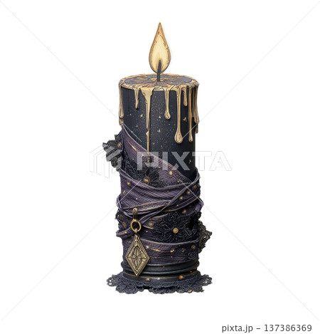 Black Gothic Candle Vintage Ritual Wax Flame Clipart Illustration 137386369