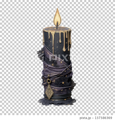 Black Gothic Candle Vintage Ritual Wax Flame Clipart Illustration 137386369