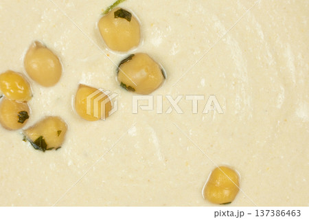 Macro texture of smooth creamy hummus top view 137386463