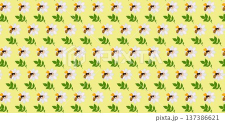Cute Bee and daisy Pattern Background Cute Bee and daisy Pattern Background 137386621