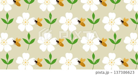 Cute Bee and daisy Pattern Background 137386623
