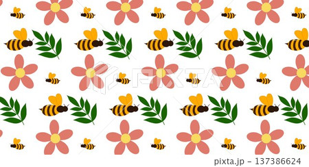 Cute Bee and daisy Pattern Background 137386624