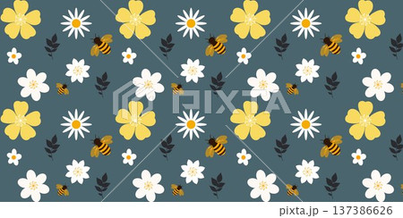 Cute Bee and daisy Pattern Background 137386626