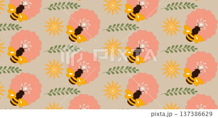 Cute Bee and daisy Pattern Background Cute Bee and daisy Pattern Background 137386629