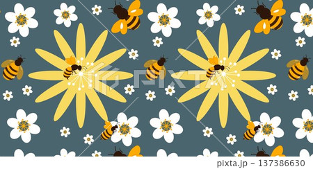 Cute Bee and daisy Pattern Background 137386630