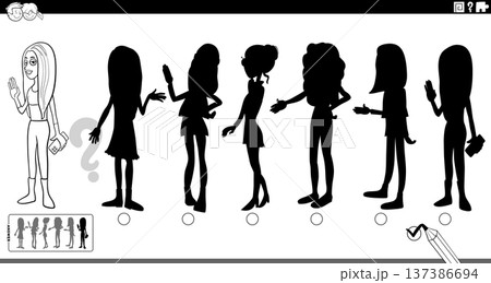 shadow game puzzle with funny cartoon girl character coloring page shadow game puzzle with funny cartoon girl character coloring page 137386694